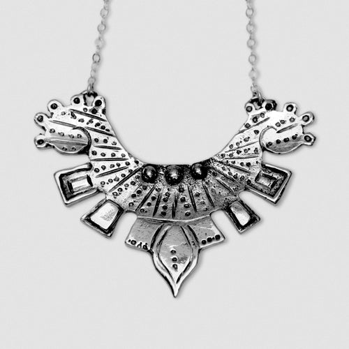 Large Maya pendant - White Bronze with Sterling Silver chain