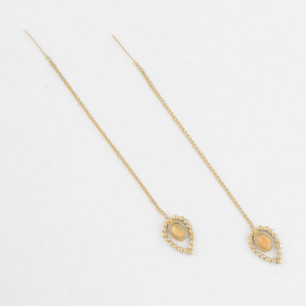 Opal chain threader earring - 14k Gold